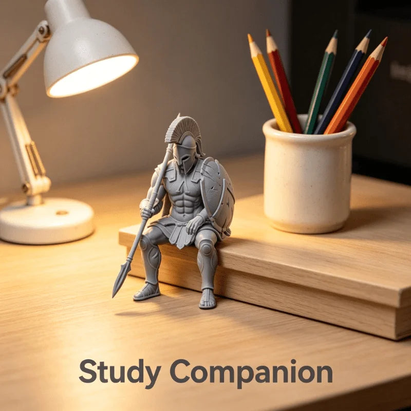 Sitting Spartan Warrior Figurine 3D Printed Hanging Leg Greek Statues Display Screen Mini Decor for Gaming Desktop Office Gifts Oasis Select