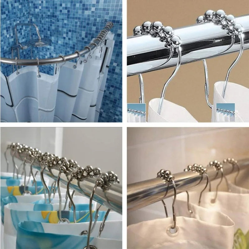 12 pcs/pack Rustproof Bath Curtain Rollerball Shower Curtain Rings Hooks 5 Roller Polished Satin Nickel Ball Curtain Accessories Oasis Select