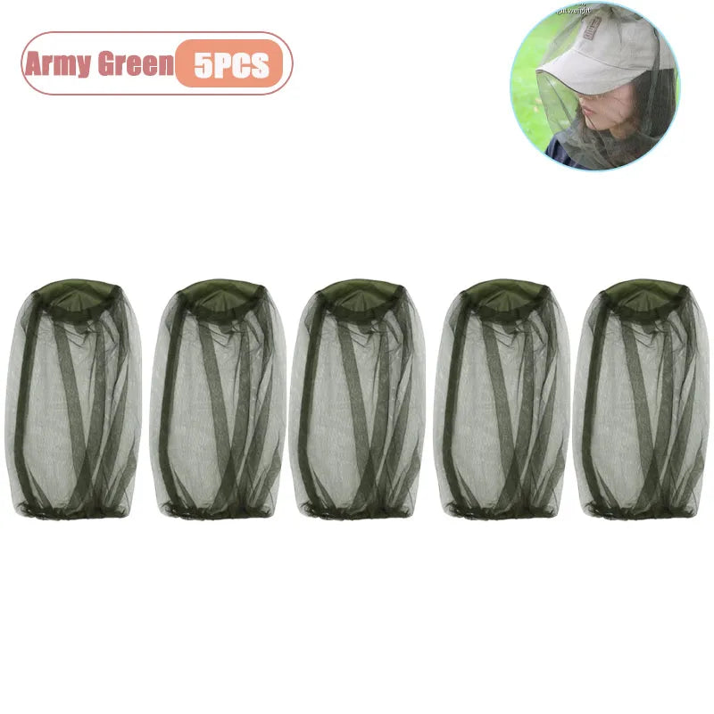 Outdoor Mesh Sun Hat with Face Shield Insect Proof Mosquito Net Cap for Fishing Beekeeping Breathable for Men Women Oasis Select Army Green-5PCS