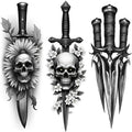 3-Pack Waterproof Temporary Tattoos – Skull & Sword Body Stickers