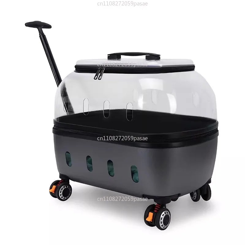 Fashion Transparent Cat Cage Large Capacity Pet Suitcase Breathable Cat Carriers Pull Rod/Handheld Dual Use Cat Transport Cart Oasis Select Dark Gray 48x35x46cm