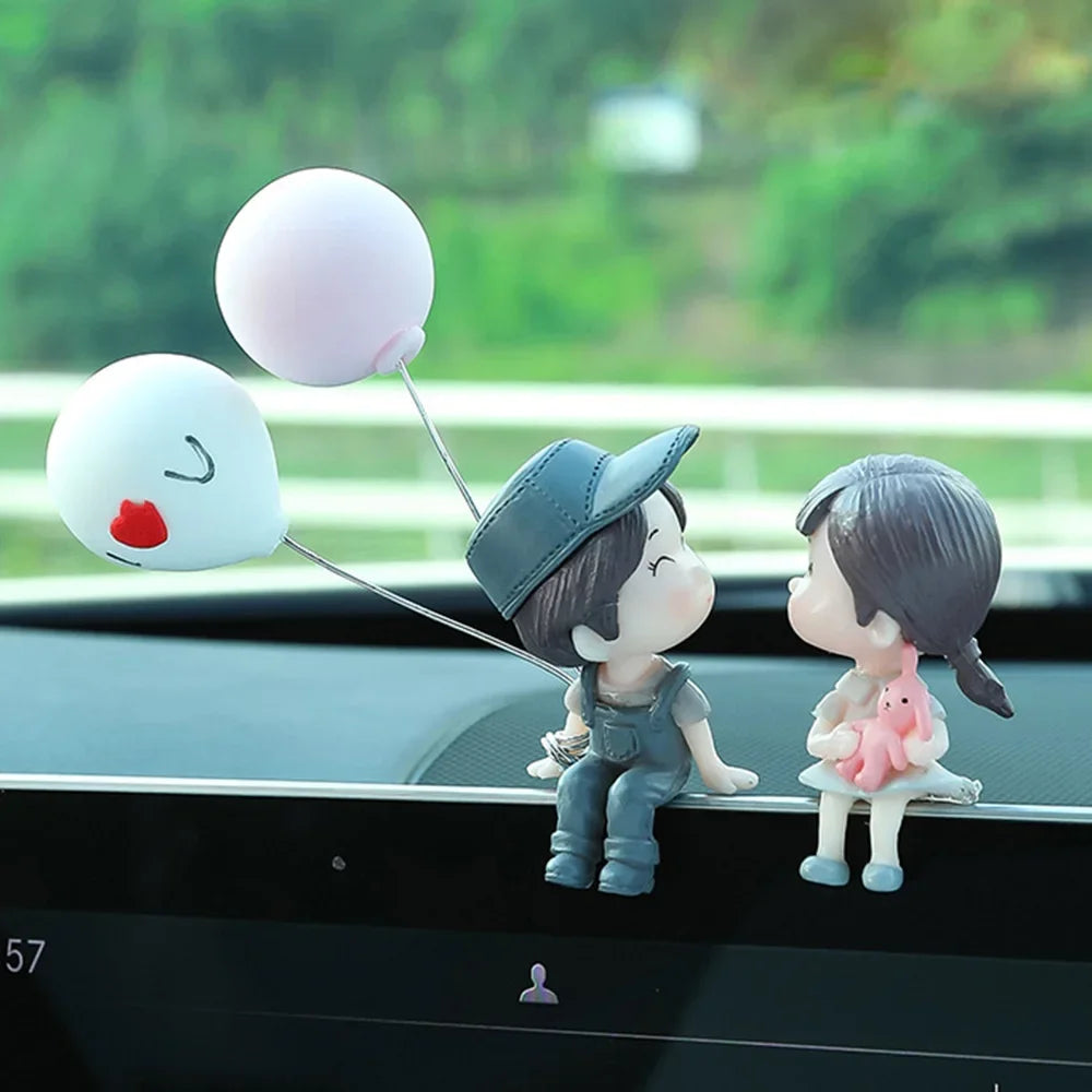 Cute Cartoon Couples Action Figure Figurines Balloon Ornament Desktop Home Decoration Auto Interior Dashboard Decor Oasis Select Gray Balloon