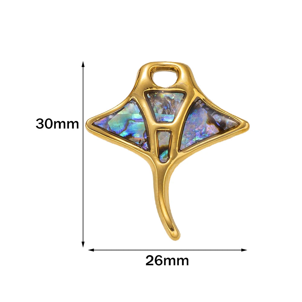 2PCs Ocean Series 304 Stainless Steel & Shell Charms For DIY Jewelry Making Gold Color Sea Turtle Animal Conch Pendant Necklace Oasis Select Fish Blue 26x30mm