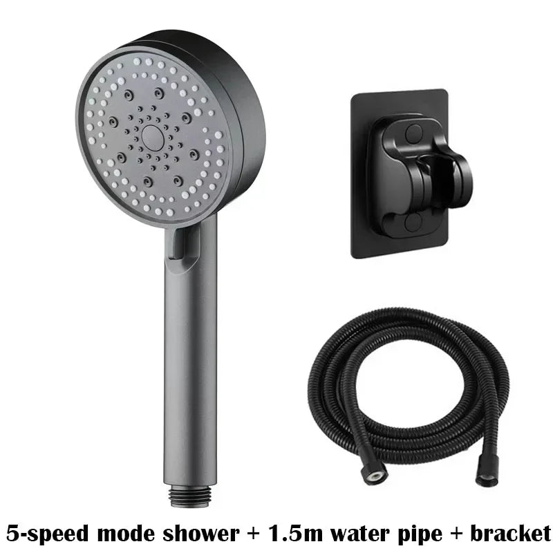 5 Modes Shower Head Set with Water Pipe Bracket Adjustable High Pressure Water Saving Shower Head Water Massage Shower Head Oasis Select grey set