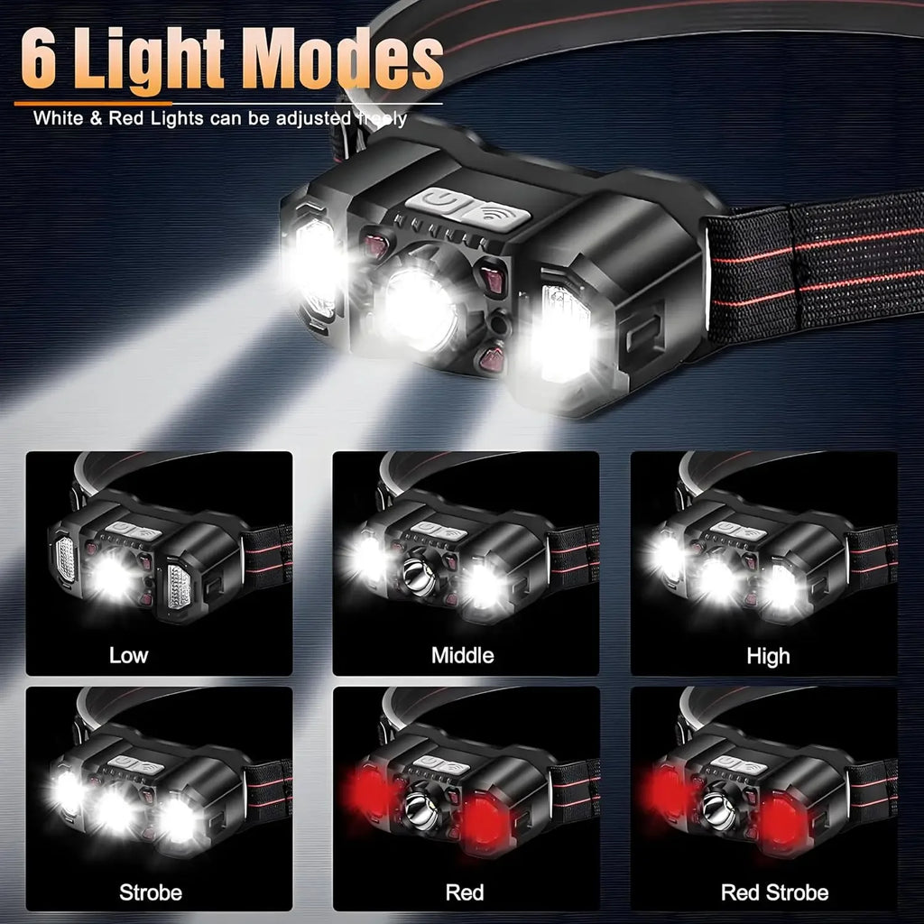 1-2 Pack Smart Motion Sensor COB LED Headlamp USB Rechargeable Headlight Outdoor Waterproof Head Lamp Head Flashlight Oasis Select