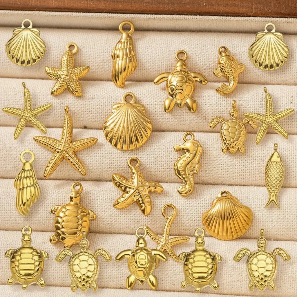 10pcs Stainless Steel Summer Beach Charms Starfish Seashell Conch Pendants for DIY Bracelet Necklace Earrings Jewelry Making Oasis Select