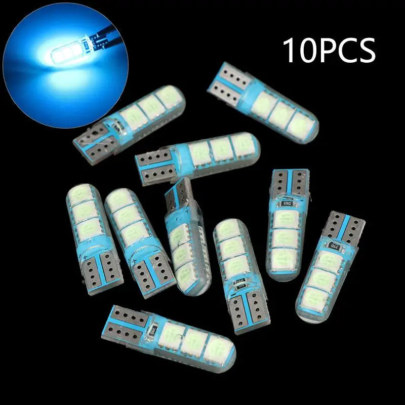 Commercial-Grade LED Bulb in High-Temperature Silicone; Fits W5W T10, 5050, 6SMD and Car Width, Trunk, License Plate Lights. Oasis Select 10PCS Light blue