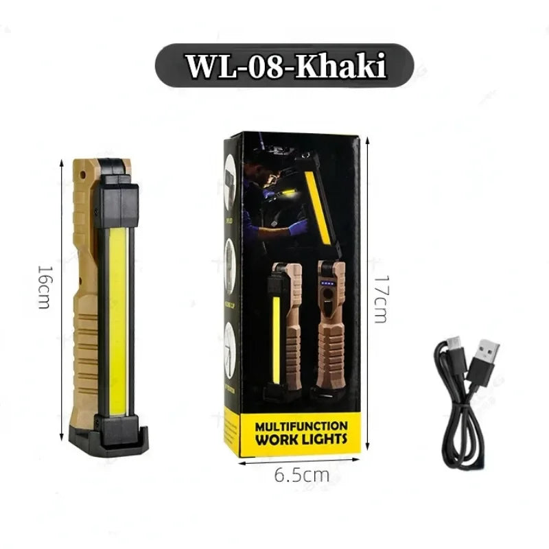 USB Rechargeable LED Work Light 1000 Lumens COB Lantern with Power Capacity Indicator Handled Flashlight for Outdoor Car Repair Oasis Select WK06 Khaki Small