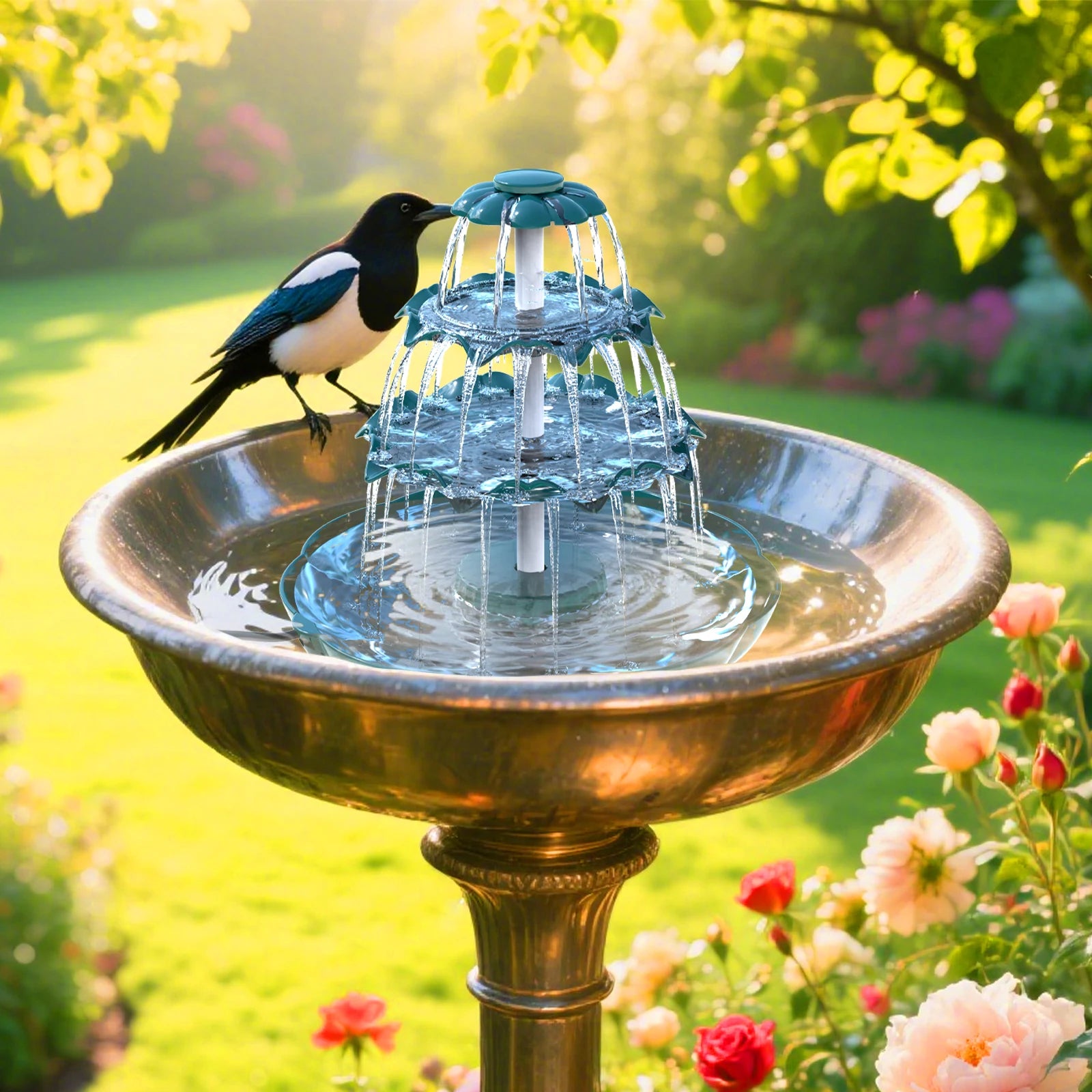 2025 New Three-Layer Solar Fountain, Transparent Color/Green Bird Bath Fountain Pump, Suitable for Garden, Courtyard, Pond and B Oasis Select