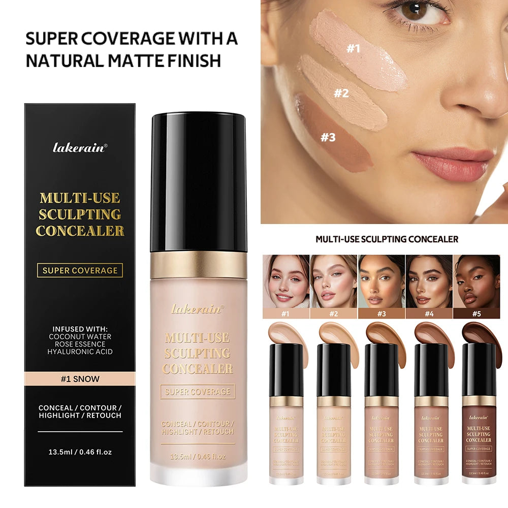 Long-lasting Coverage Concealer Matte Foundation Multi-Use Cream Oil Free Highlight and Retouch Face Makeup Products for Women Oasis Select