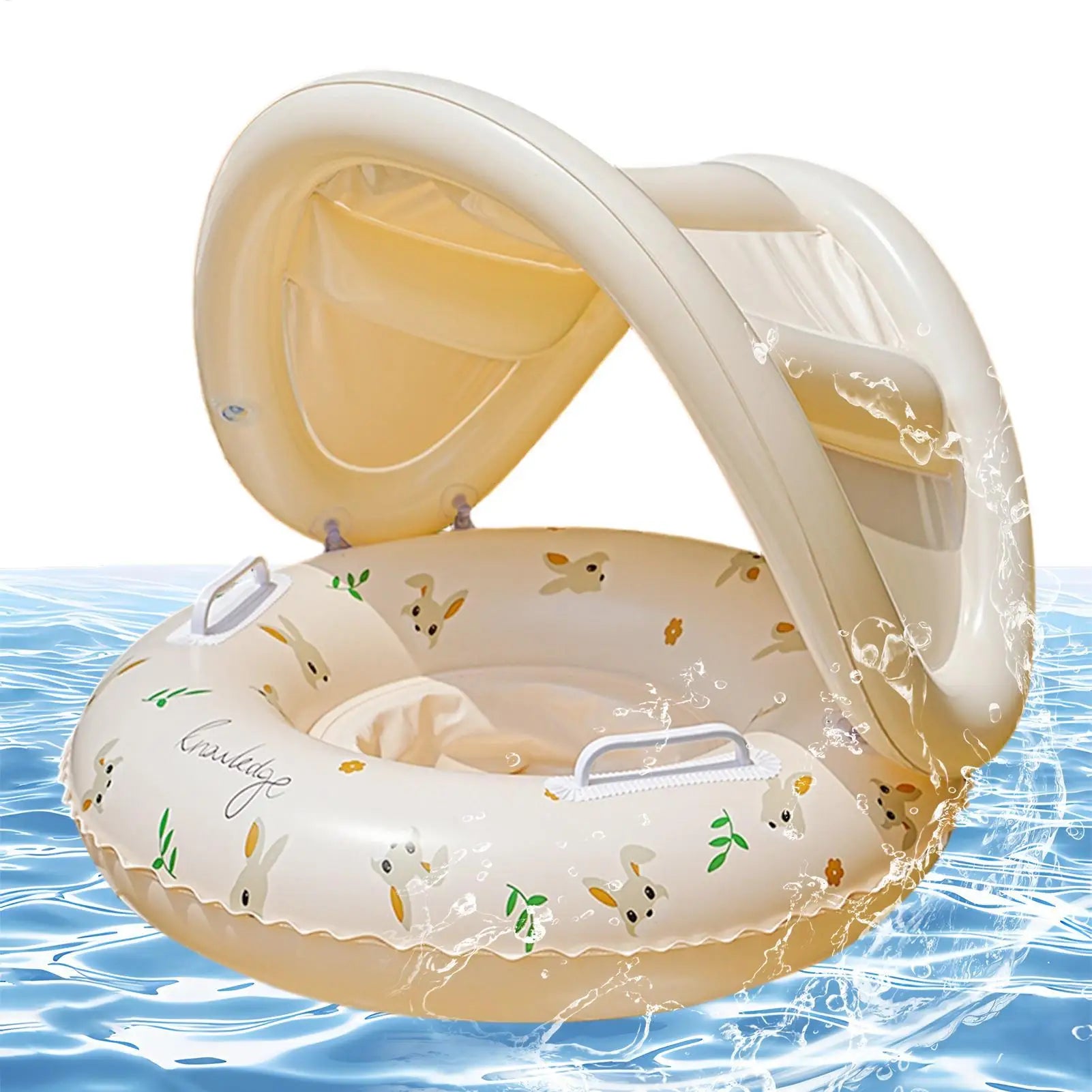Baby swimming ring with sunshade inflatable baby pool float mat cute retro thickened seat ring detachable sunshade seat ring Oasis Select