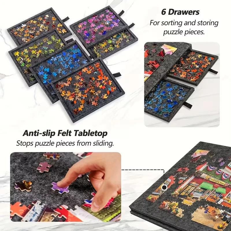 6-Drawer 1500pcs Jigsaw Puzzle Table, Felt Board with 6pcs Drawers, Tilting 2-in-1 Stand & Cover, Lightweight Portable for Gift Oasis Select