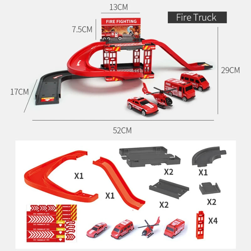 Kid Rail Parking Lot Toys Dinosaur Car Parking Building Model Simulation Fire Police Engineering Vehicle Toy Boys Birthday Gifts Oasis Select Fire rescue
