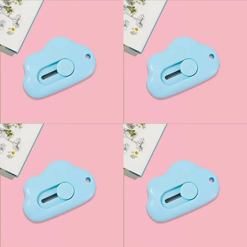 1/2/3/4pcs Kawaii Clouds Mini Portable Ulity Knife Box Cutter Opener Pocket Stretch Paper Cutters School Office Supplies Gift Oasis Select 4pcs blue
