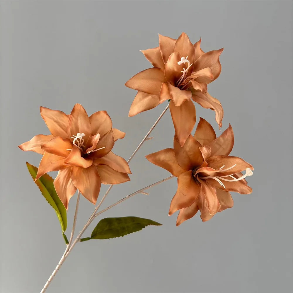 3-Head Artificial Lily Flower Branch | Realistic Silk Touch 65cm