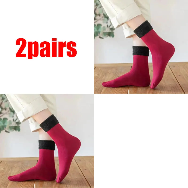 1/3/5pairs Women'S Velvet Thick Floor Socks Home Sleeping Socks Winter Warm Soft Warm Plush Sock Girls Solid Color Velvet Socks Oasis Select red 2