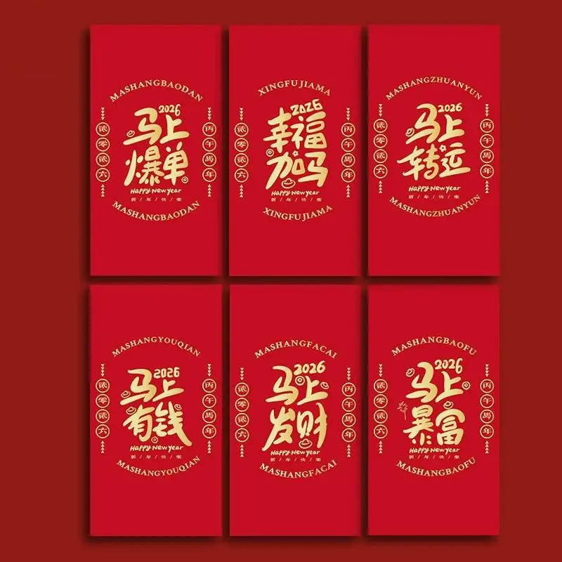 6pcs Pack 2026 Year Of The Horse Chinese New Year Lucky Money Envelopes, Cartoon Red Packet For Spring Festival Oasis Select A8