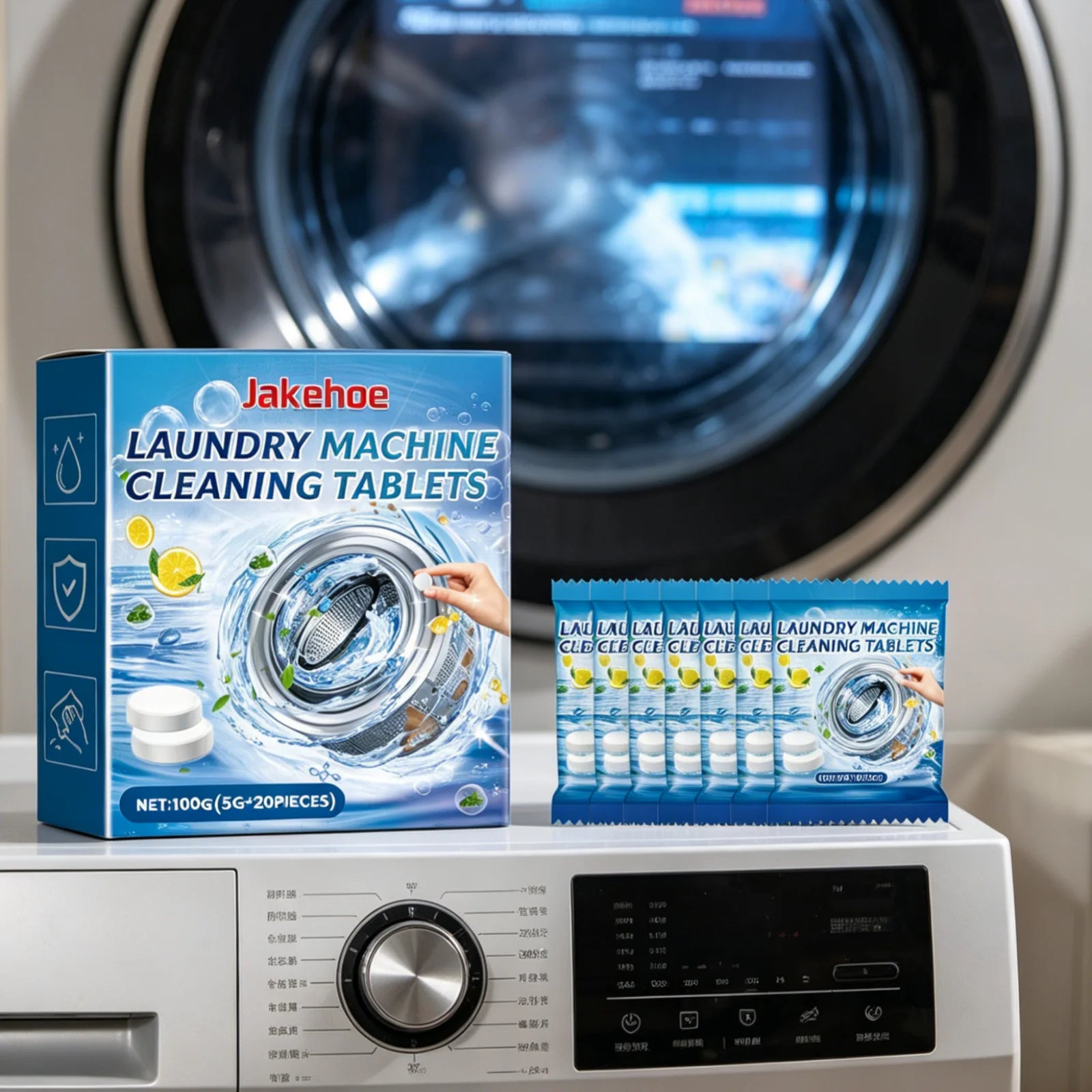 Jakehoe Laundry Machine Cleaning Tablets Deep Cleaning Remove Odor Long Lasting Effect Washing Machine Cleaner Tablets 20 Pieces Oasis Select
