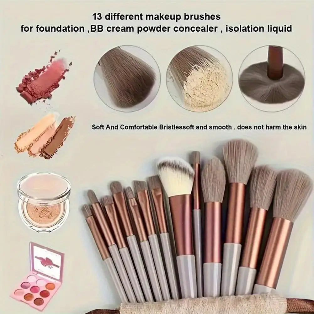 13PCS Professional Makeup Burshes Set,Freely Combining Foundation and Eyeshadow,Soft Bristle Cosmetic makeup Burshes with Pouch Oasis Select