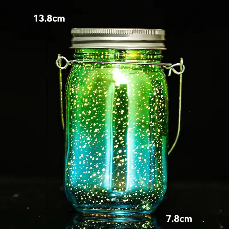 Seven-color Solar Ladybug Garden Lamp, Carved Mason Cup, Outdoor Decorative Lamp, Portable Night Light Oasis Select Star green blue