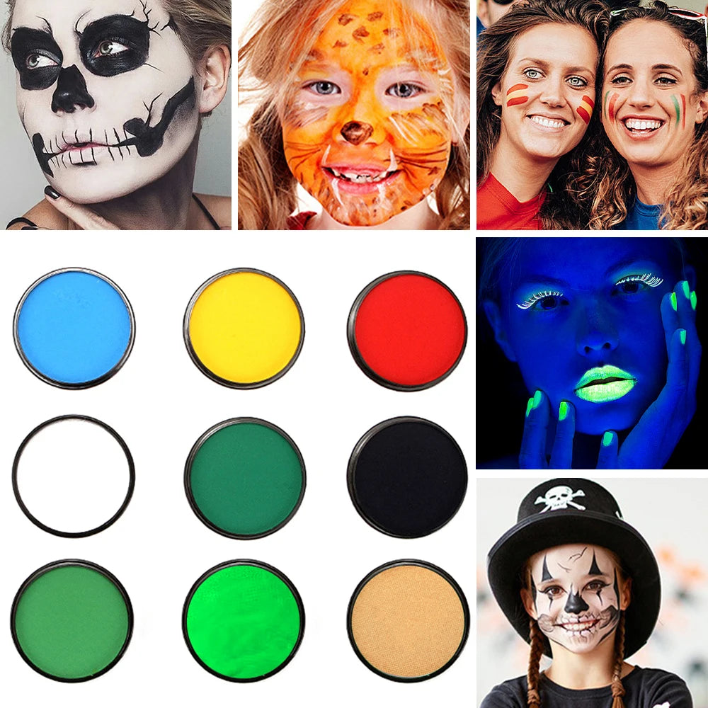 Water-Activated Face Body Painting Palette,Monochromatic 30g Halloween Festive Washable Face and Body Paint set Makeup Cosmetic Oasis Select