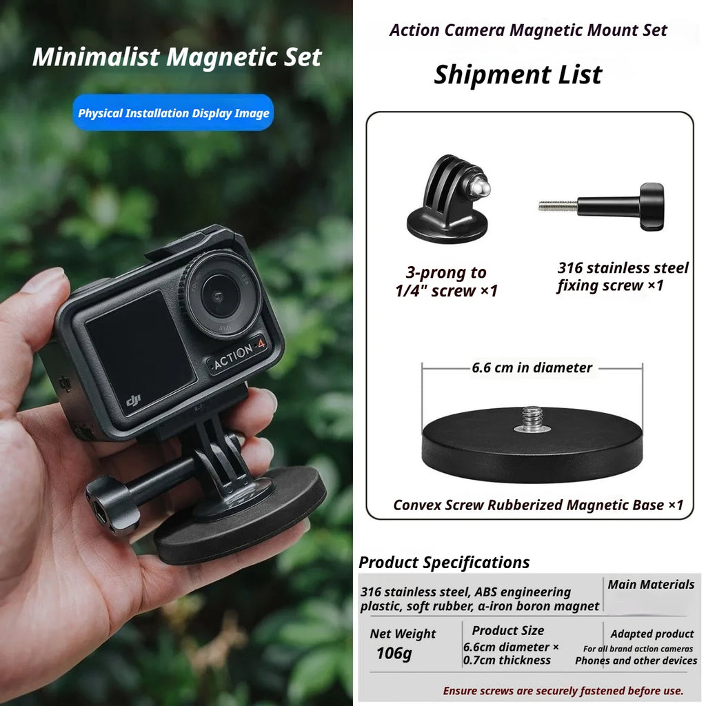 Magnetic Suction Camera Mount for DJI Osmo, Insta360 & GoPro