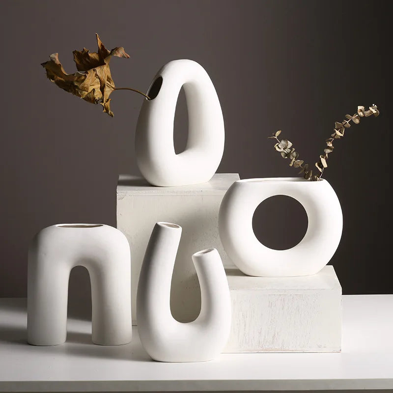 Nordic Geometric Creative Art Plain Germ Dried Flower Ceramic Vase Homestays Vases Oasis Select