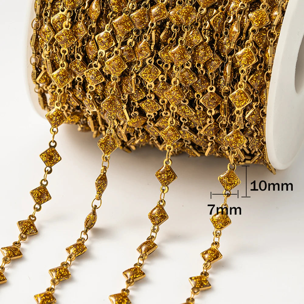 1meter Gold Plated Stainless Steel Colorful Enamel Heart Eye Chain for DIY Women Men Choker Bracelet Anklet Jewelry Making Oasis Select Diamond Yellow