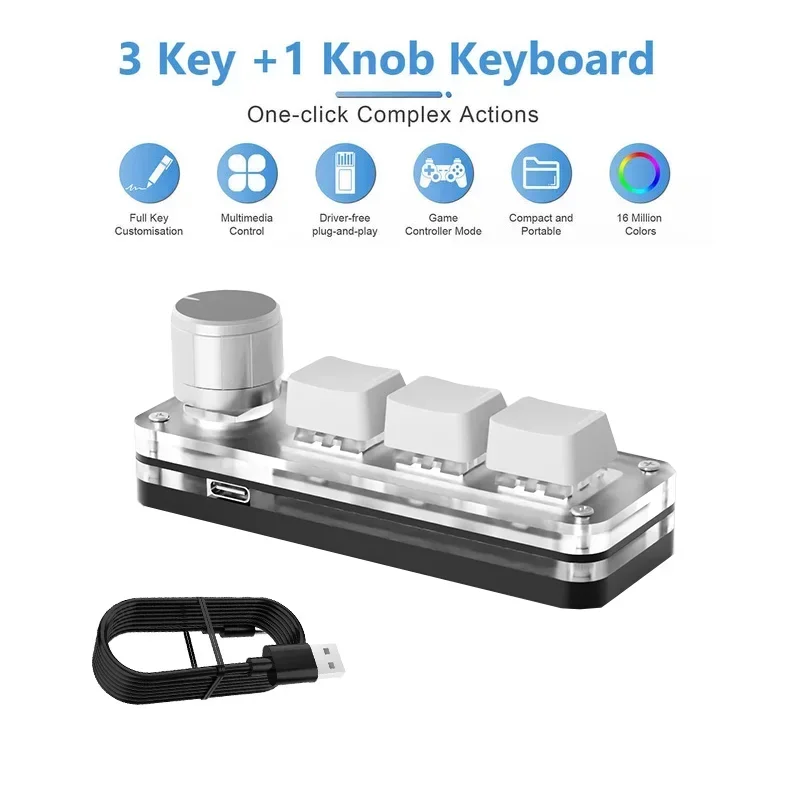 3/6 Keys 1 Knob Mini Macro Mechanical Keyboard USB RGB Gaming Custom Programming Knob Portable Custom Switch For Photoshop Oasis Select 3keys white China Mainland Red Switch