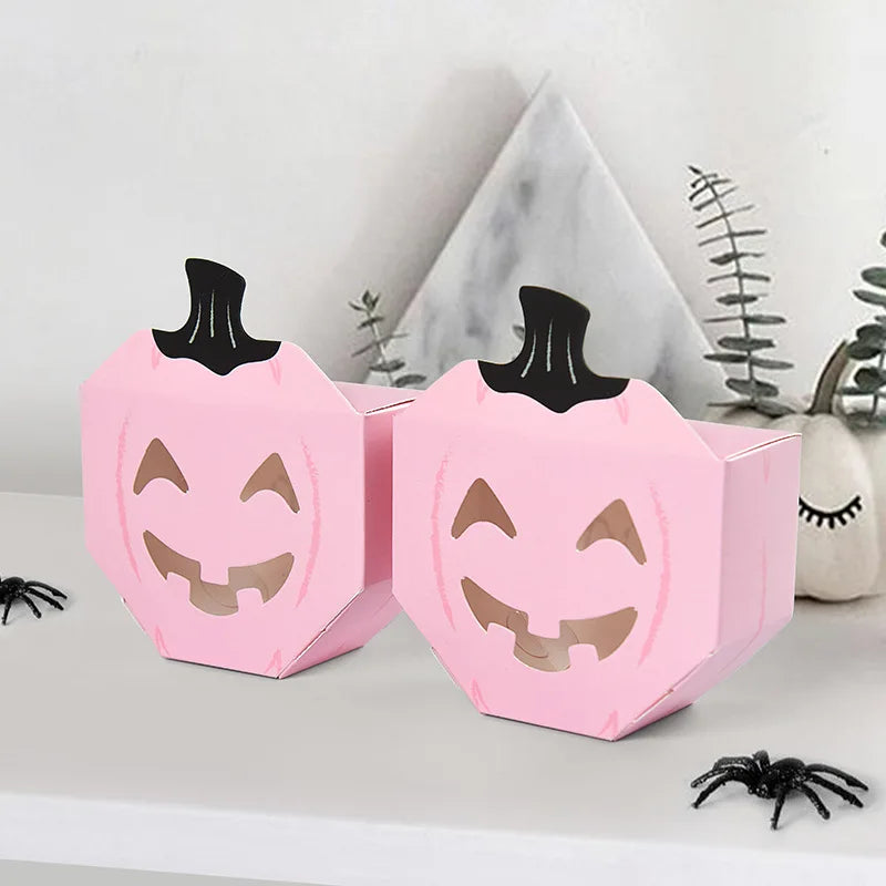 10Pcs Halloween Pink Pumpkin Shaped Candy Boxes Gift Boxes Mini Treat Boxes Container for Halloween Party Decoration Supplies Oasis Select