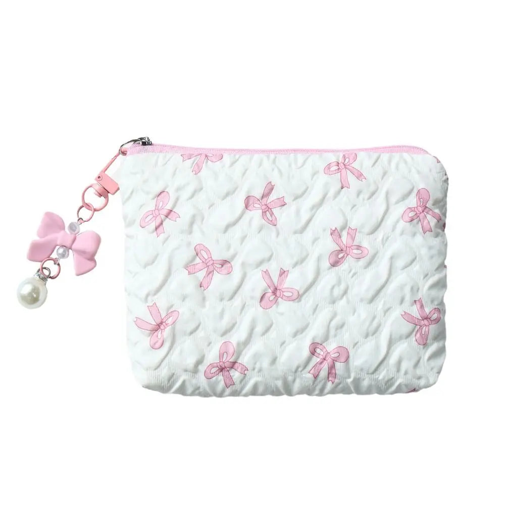 Fresh Small Floral Quilted Cotton Makeup Bag Little Bow Large-Capacity Girls' Make Up Organizer Travel Cosmetic Bag for Women Oasis Select Beige