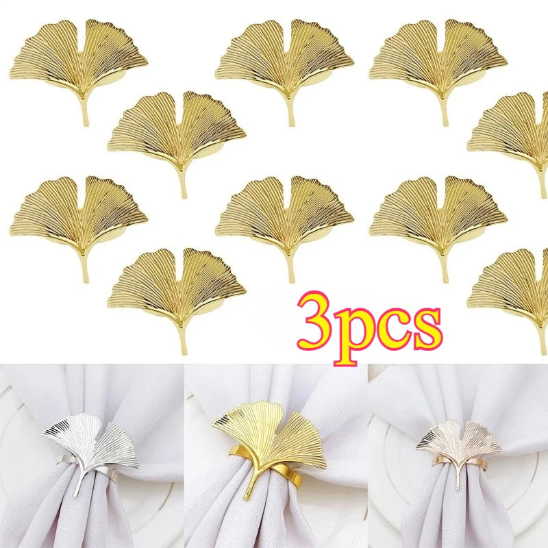 3pcs Ginkgo Leaves Napkin Ring Buckle Holders for Wedding Party Thanksgiving Celebrate Festival Dinner Table Decoration Oasis Select
