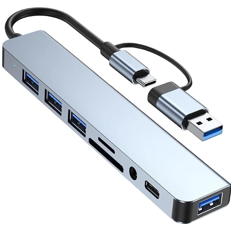 8 in 2 Type C HUB Docking Station USB Micro SD Card Reader with 3.5mm Audio Jack Adapter Laptop Tablet Phone Disk Converter Oasis Select 8-in-2