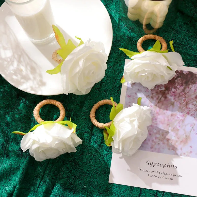 Valentine's Day Decoration Simulation Flower Napkin Ring Hotel Wedding Party Ornament Napkin Holder Napkin Circle Buckle Oasis Select