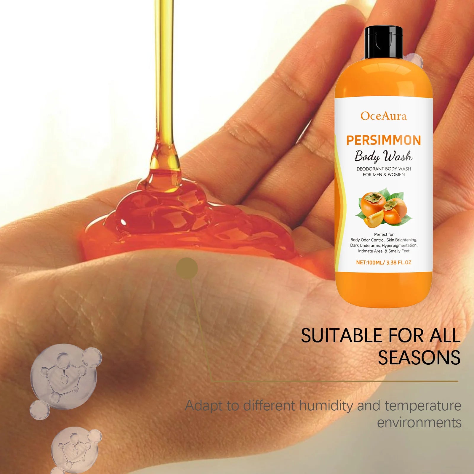 Persimmon Body Wash Gel Gentle Cleansing Moisturizing Skin Exfoliating Shower Gel Smooth Soft Body Odor Remover Bath Products Oasis Select