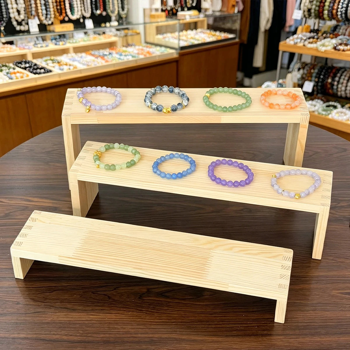 1pc ladder style wooden jewelry display rack long/short bracelet storage display rack countertop style store display rack Oasis Select