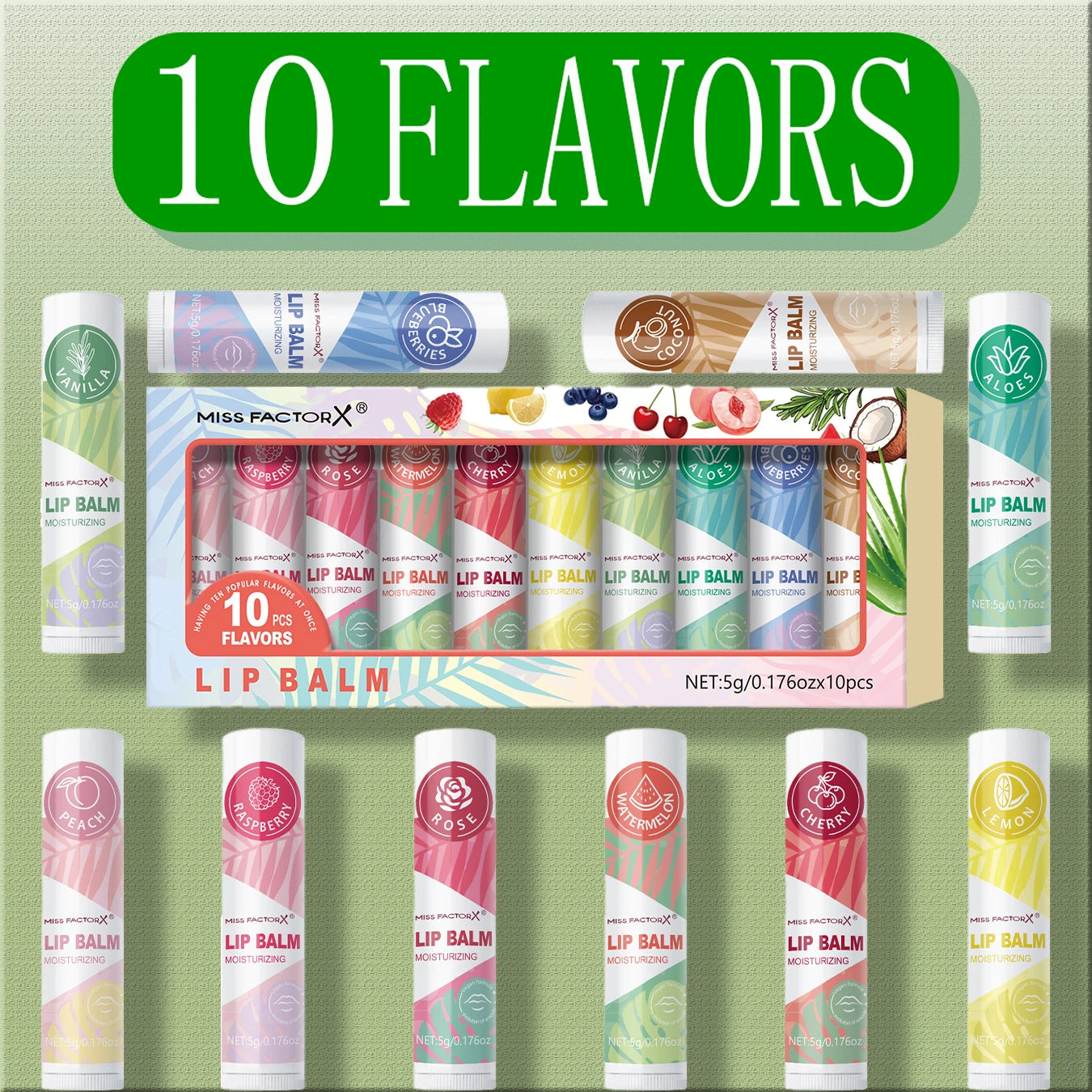 10PCS/box lipstick set, nourishes dry lips, moisturizes smooth and strengthens lip color, the best choice for hypoallergenic hol Oasis Select