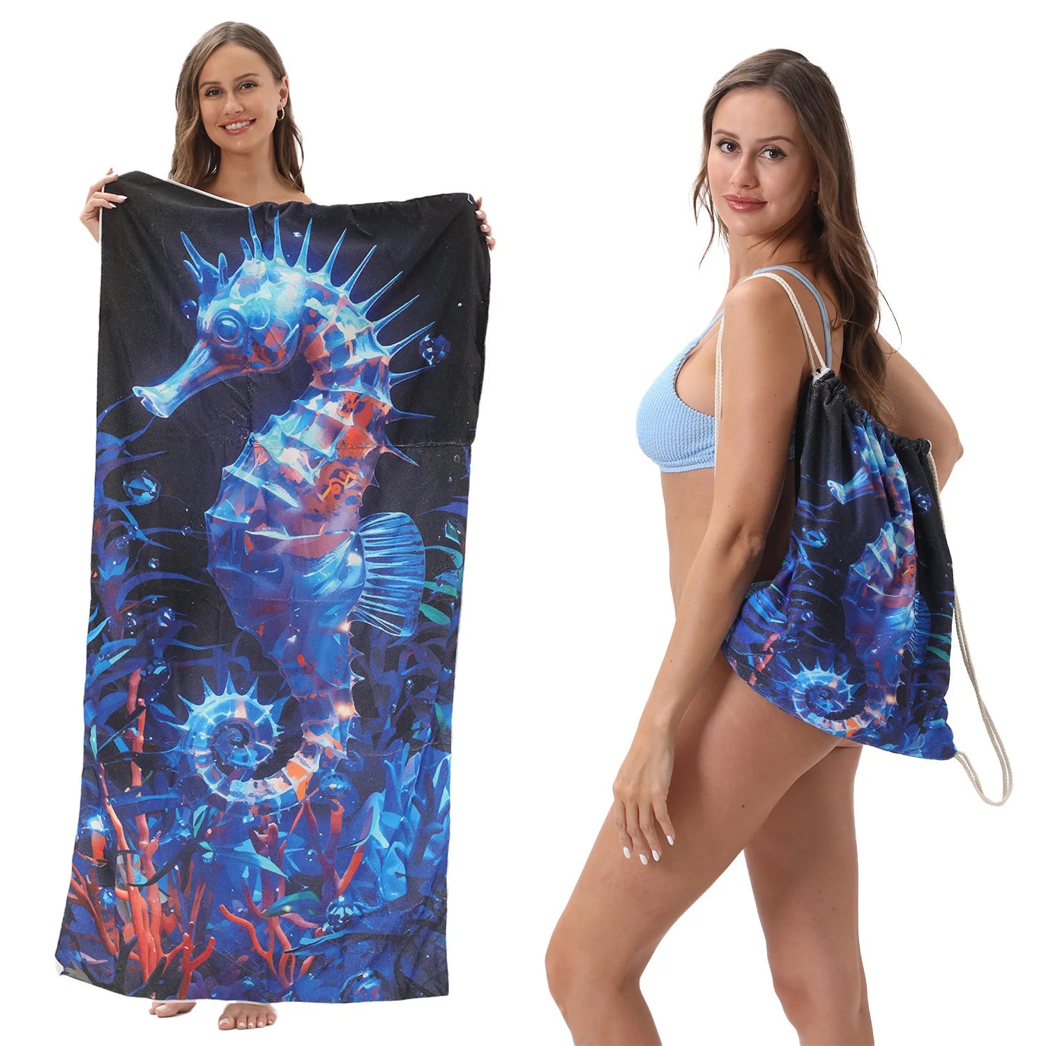 2-in-1 Multifunctional Foldable Beach Towel Printed Bath Towel Integrated Beach Towel Bag for Storage Oasis Select 10 70X140cm