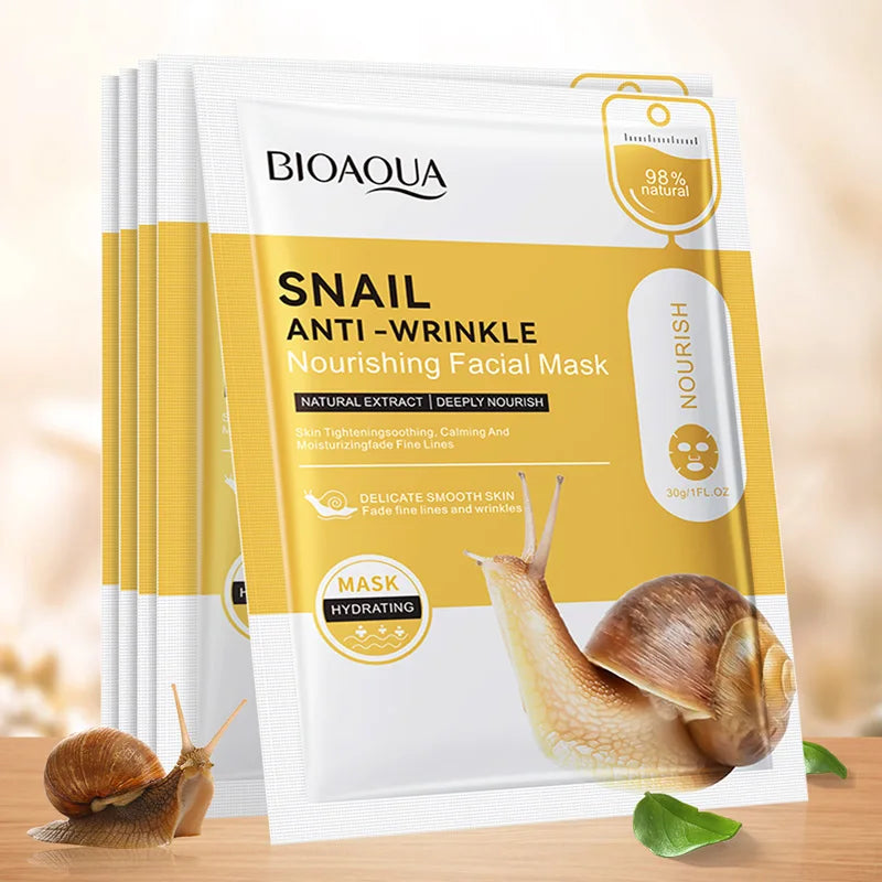 BIOAQUA 20pc Snail Hyaluronic Acid Face Mask – Hydrating & Firming Hydrating Sheet Mask Oasis Select