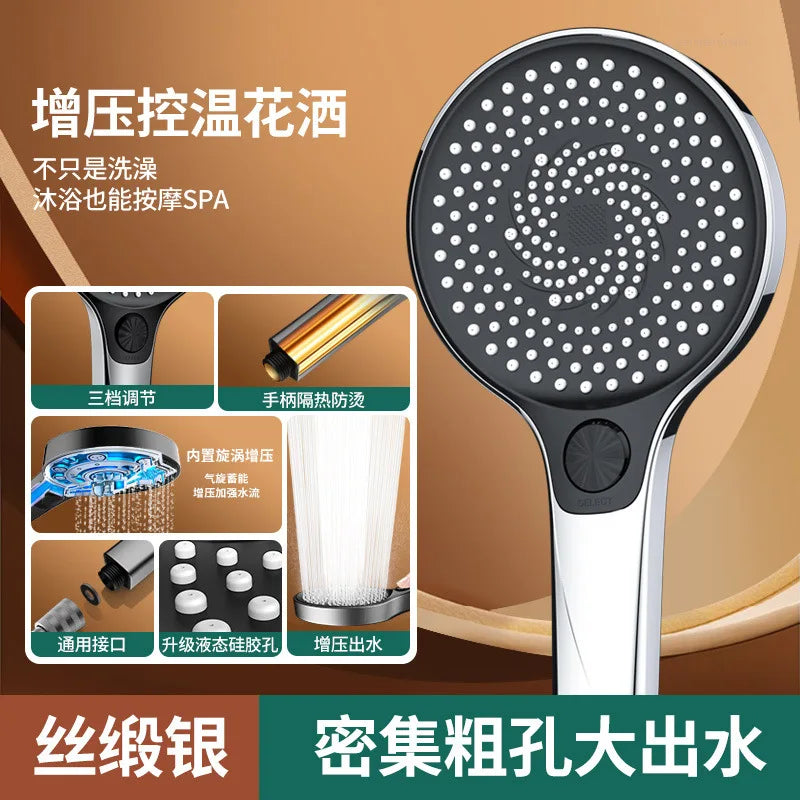3 Modes 135mm Big Panel Large Flow Shower Head High Pressure Showerhead Portable Filter Rainfall Faucet Tap Bathroom Accessories Oasis Select Sliver Shower