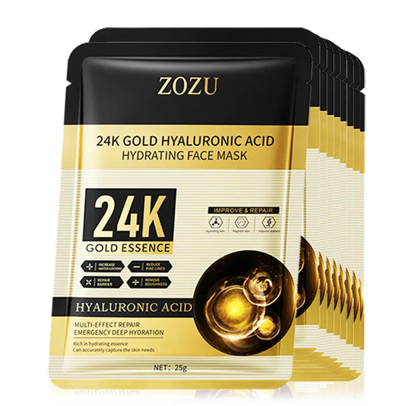 24K Gold Hyaluronic Acid Face Masks – Firming & Hydrating 10-Pack Gold Sheet Face Mask Oasis Select 10pcs
