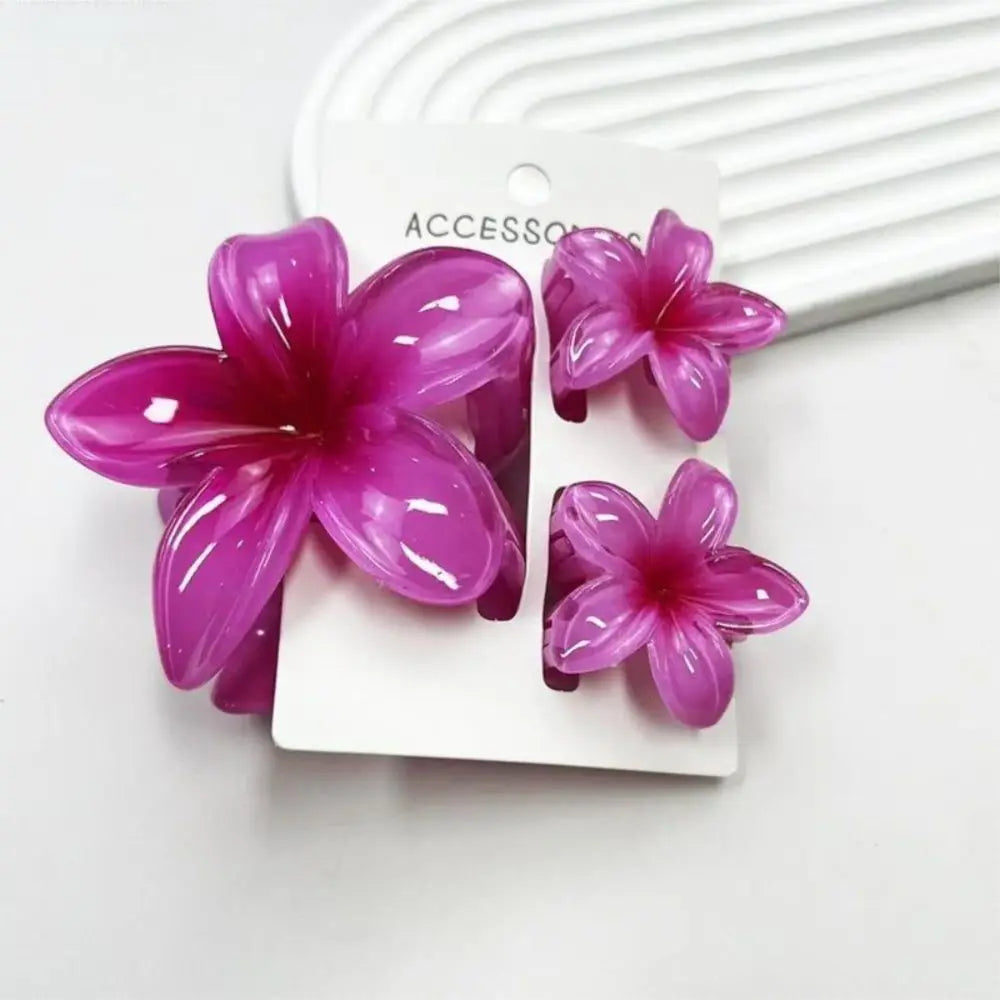 3Pcs/Set New Gradient Hair Claws Sweet Flower Plumeria Flower Hawaiian Flower Hair Clip Clamp Acrylic Hair Accessories Summer Oasis Select