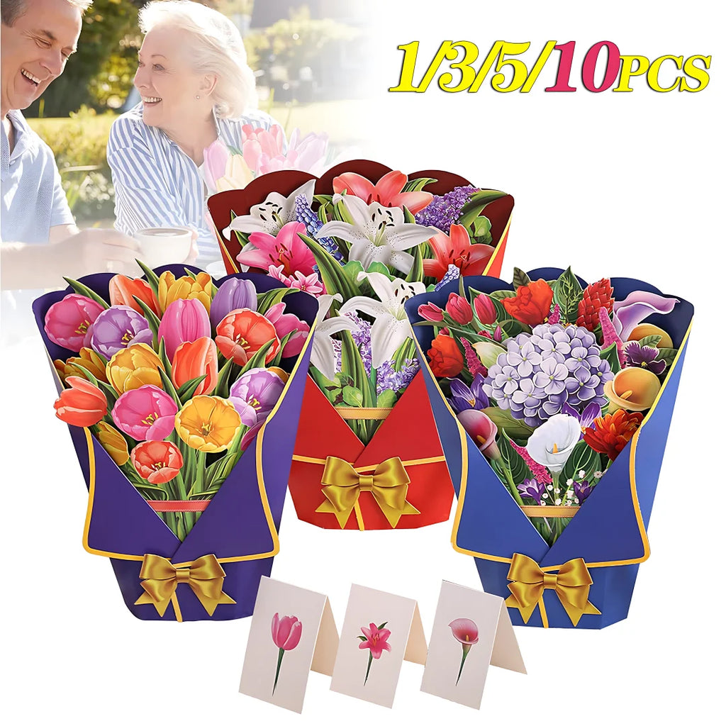 1/3/5/10PCS Paper Flower Bouquet Card 3D Pops-up Bouquet Forever Paper Hand Bouquet Valentine's Day Gift Mother's Day Cards Oasis Select