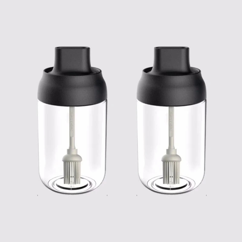 2pcs 250ML Oil Bottle Moisture-proof with Lid Spoon Pepper Jar Salt Shaker Combination Glass Kitchen Dining Seasoning Bottle Oasis Select Black-Oil-bottle