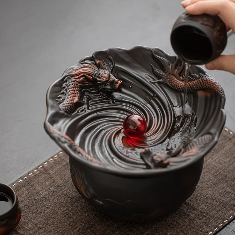 Purple Pottery Household Living Room Tea Washing Ceramic Large Retro Covered Filter Water Basin Tea Set Accessories Oasis Select