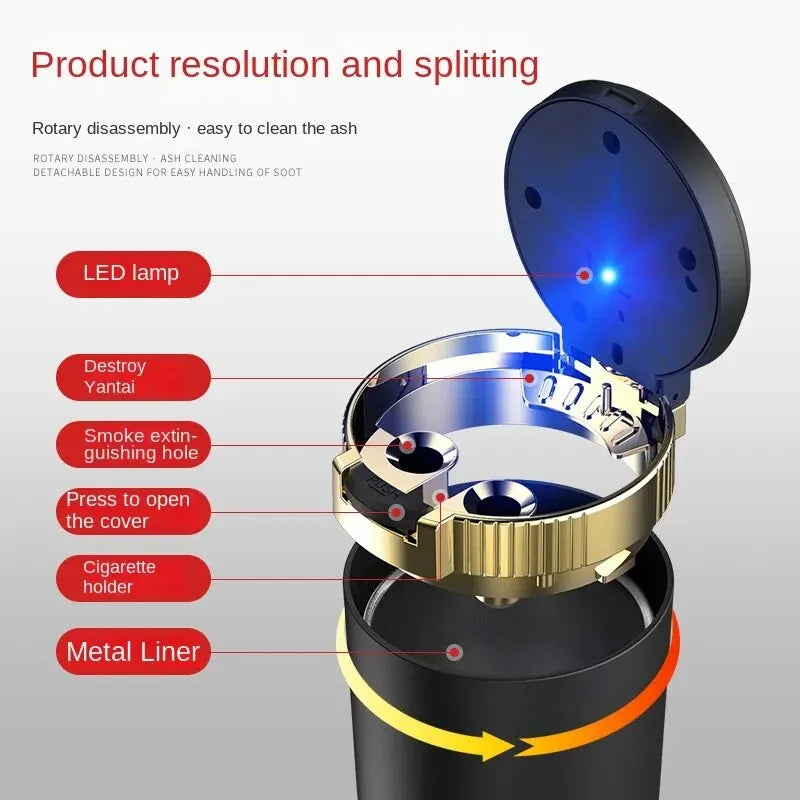 Car Ashtray Creative Personality Car Ashtray with Lid LED Light Dual Use in Car and Home Ashtray Oasis Select