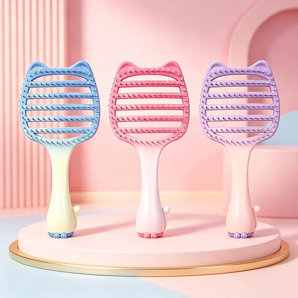 Cat Hollow-Out Detangling Hair Brush – Anti-Static Scalp Comb Detangling Hair Brush Oasis Select