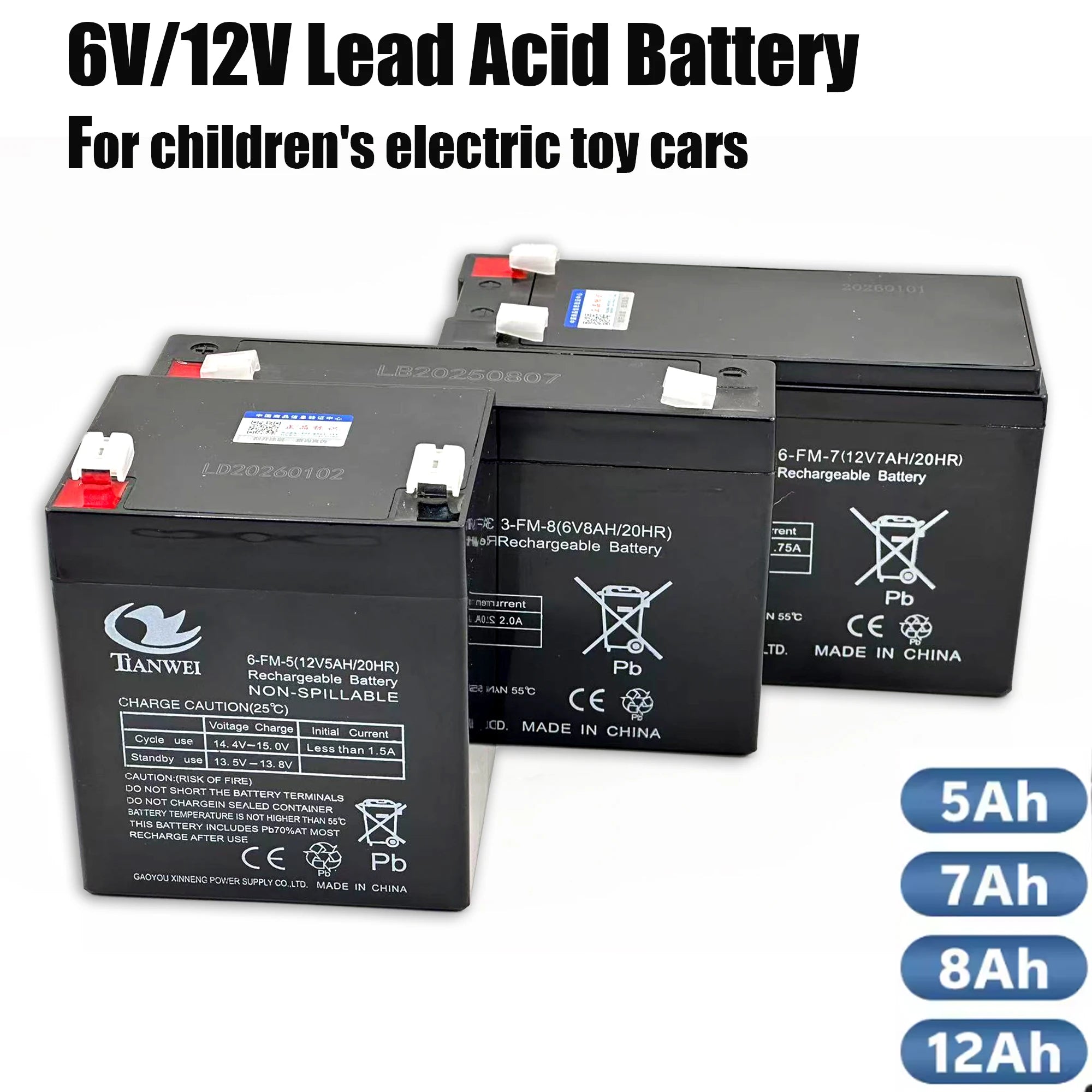 6V 12V Rechargeable Battery For Children's Electric Vehicles Toy Cars Motorcycles Baby Strollers Battery 5Ah 7Ah 8Ah 12Ah Oasis Select