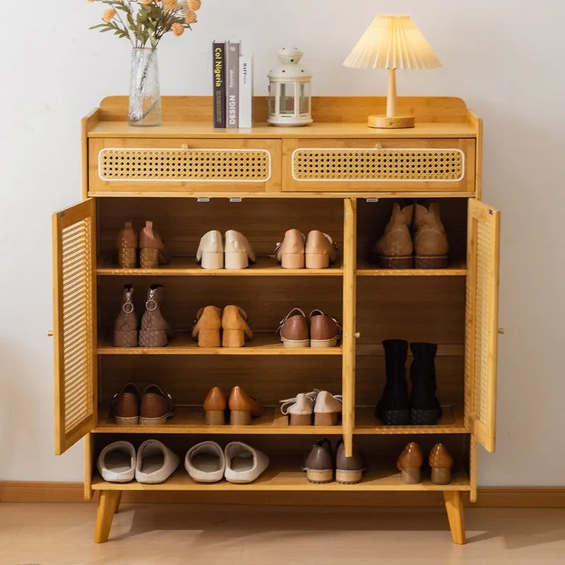 Nordic rattan shoe cabinet, living room entry home door locker, large capacity simple entrance storage, shoe rack with draw Oasis Select