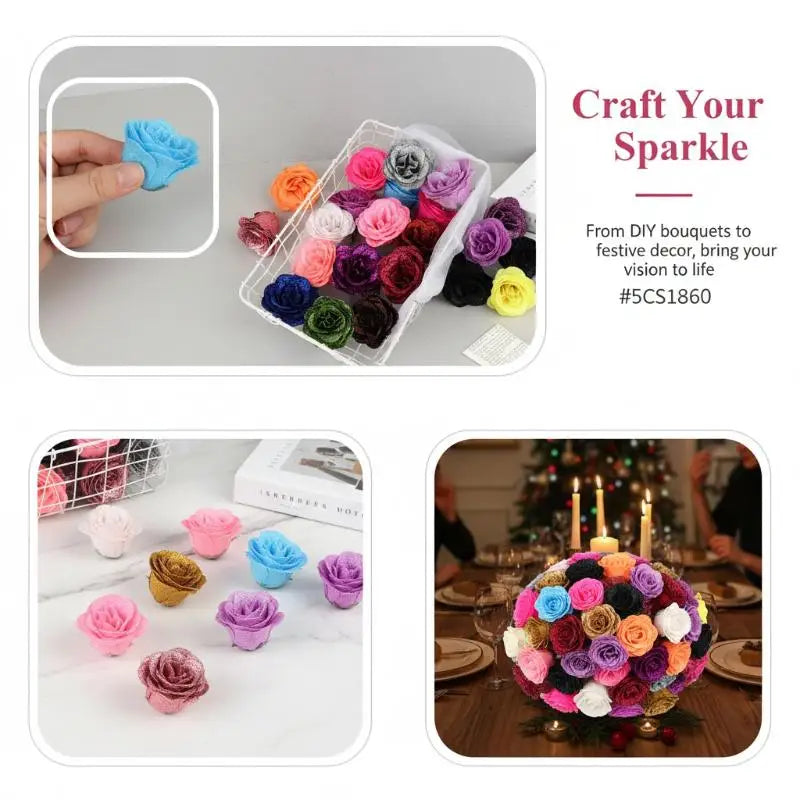 10Pcs Fairy Simulation Crystal Rose DIY Fake Flower Heads Valentine's Day Sparkling Rose Family Atmosphere Decoration Oasis Select